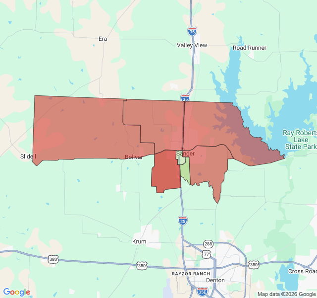 Map of septic coverage in Sanger, TX
