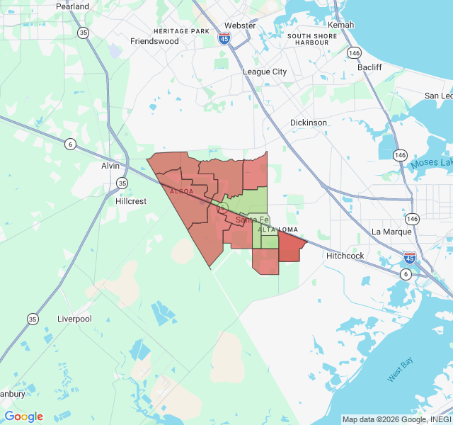 Map of septic coverage in Santa Fe, TX