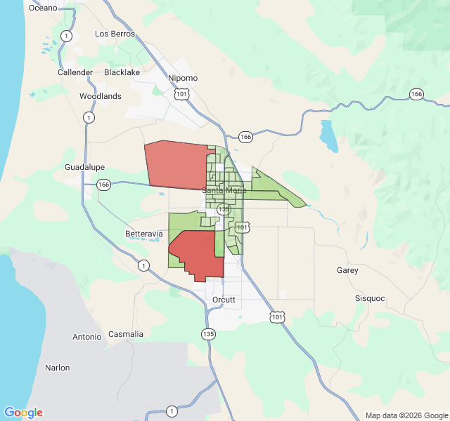 Map of septic coverage in Santa Maria, CA