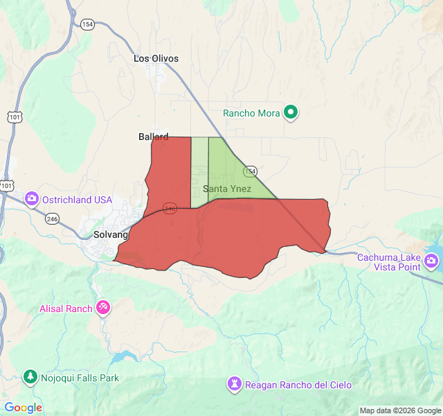 Map of septic coverage in Santa Ynez, CA