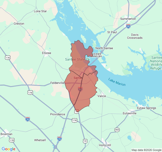 Map of septic coverage in Santee, SC