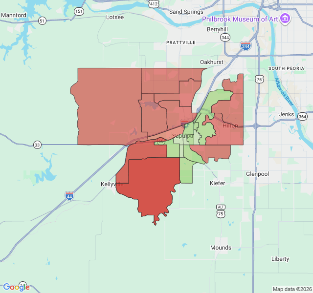 Map of septic coverage in Sapulpa, OK