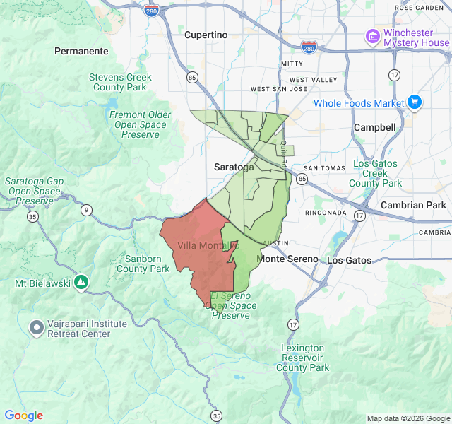 Map of septic coverage in Saratoga, CA