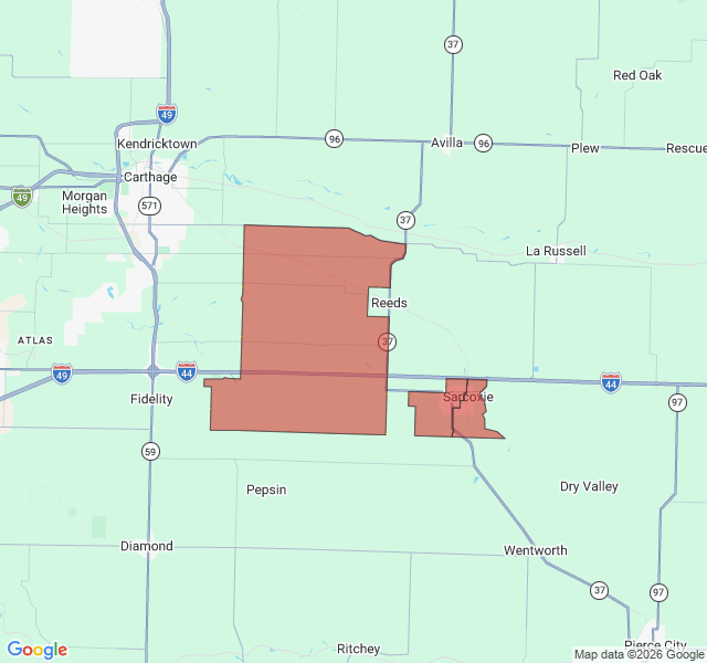 Map of septic coverage in Sarcoxie, MO
