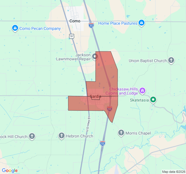 Map of septic coverage in Sardis, MS