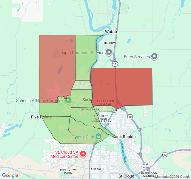 Map of septic coverage in Sartell, MN
