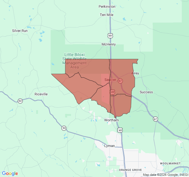 Map of septic coverage in Saucier, MS