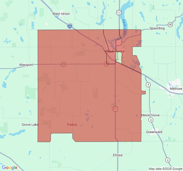 Map of septic coverage in Sauk Centre, MN