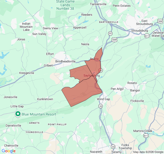 Map of septic coverage in Saylorsburg, PA