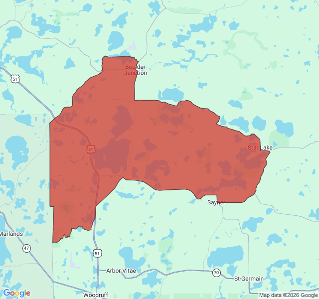 Map of septic coverage in Sayner, WI