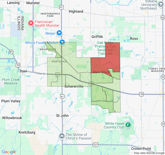Map of septic coverage in Schererville, IN