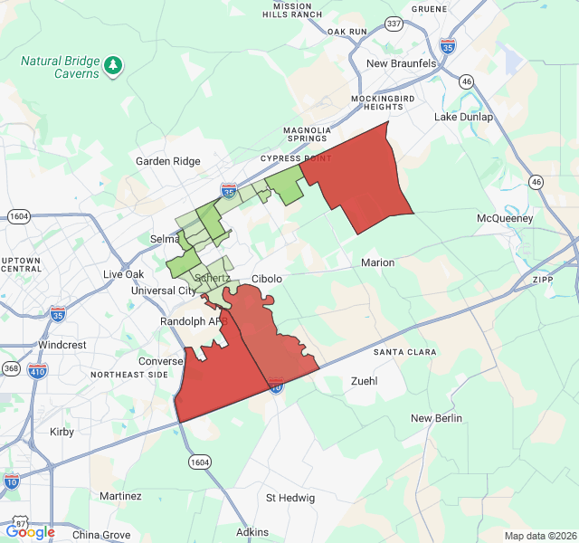 Map of septic coverage in Schertz, TX