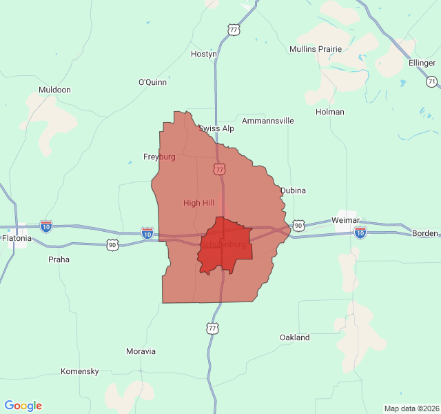Map of septic coverage in Schulenburg, TX