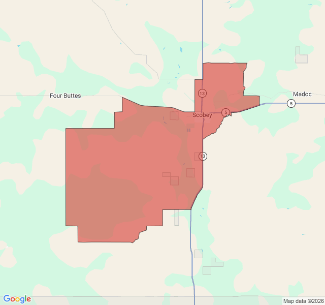 Map of septic coverage in Scobey, MT