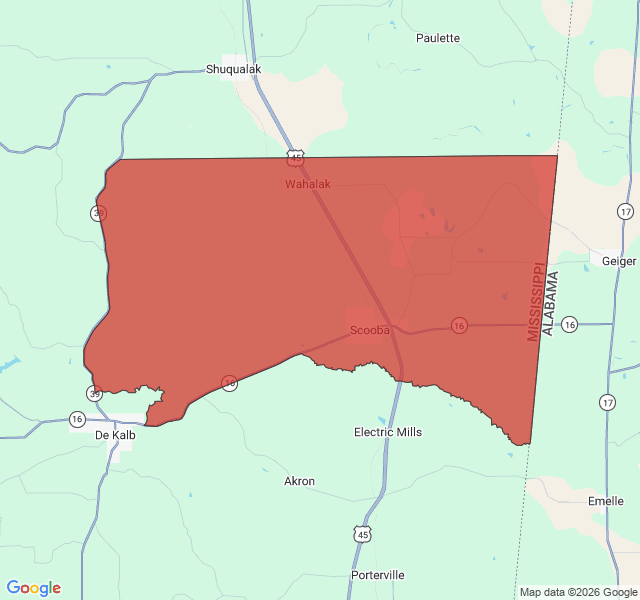 Map of septic coverage in Scooba, MS