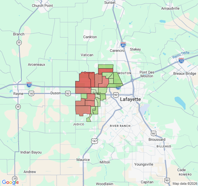 Map of septic coverage in Scott, LA