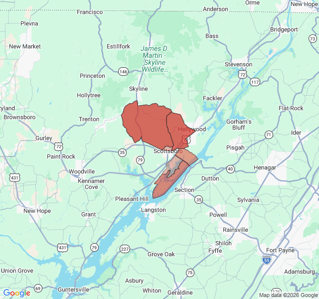 Map of septic coverage in Scottsboro, AL