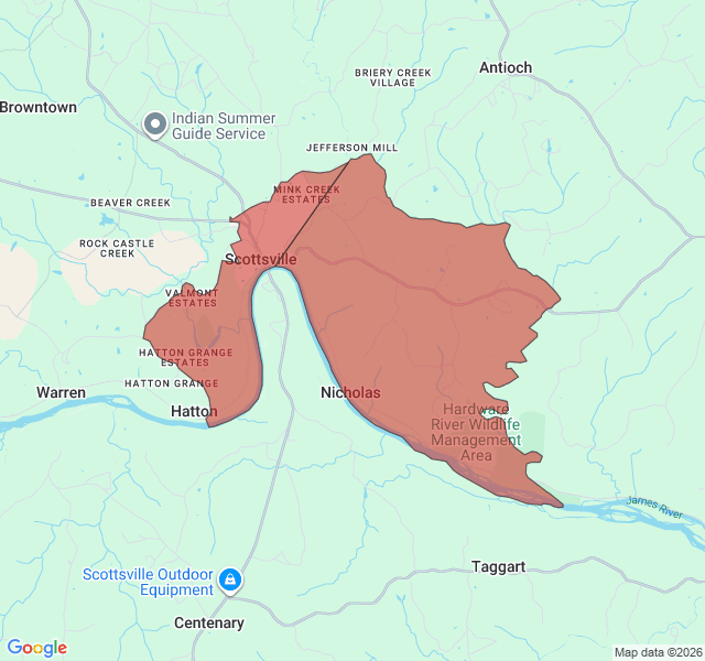 Map of septic coverage in Scottsville, VA