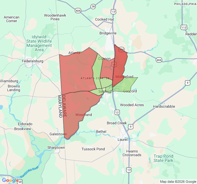 Map of septic coverage in Seaford, DE