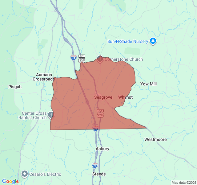 Map of septic coverage in Seagrove, NC