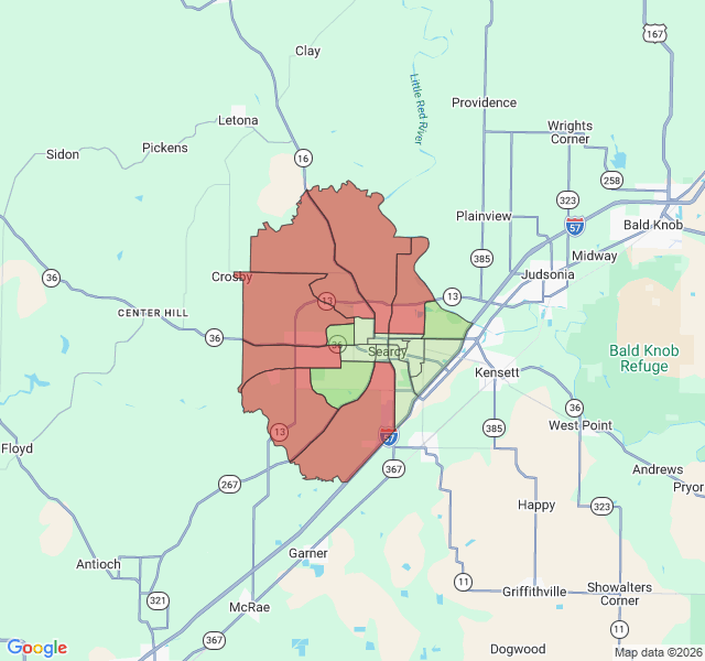Map of septic coverage in Searcy, AR
