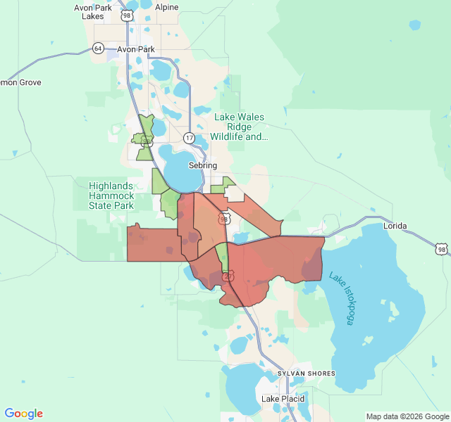 Map of septic coverage in Sebring, FL