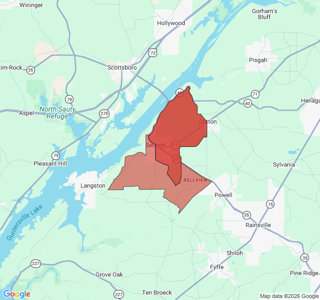 Map of septic coverage in Section, AL