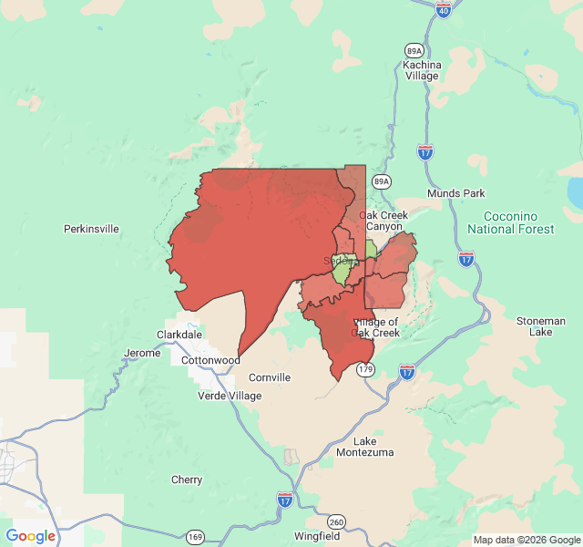 Map of septic coverage in Sedona, AZ