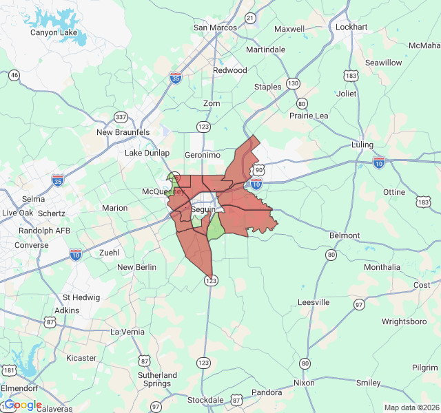 Map of septic coverage in Seguin, TX