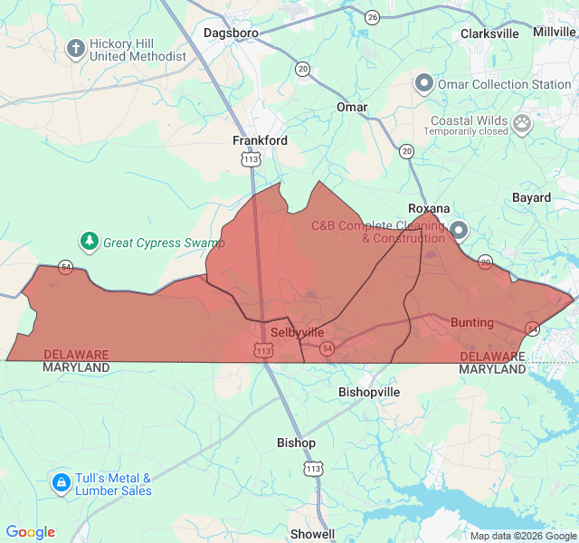 Map of septic coverage in Selbyville, DE