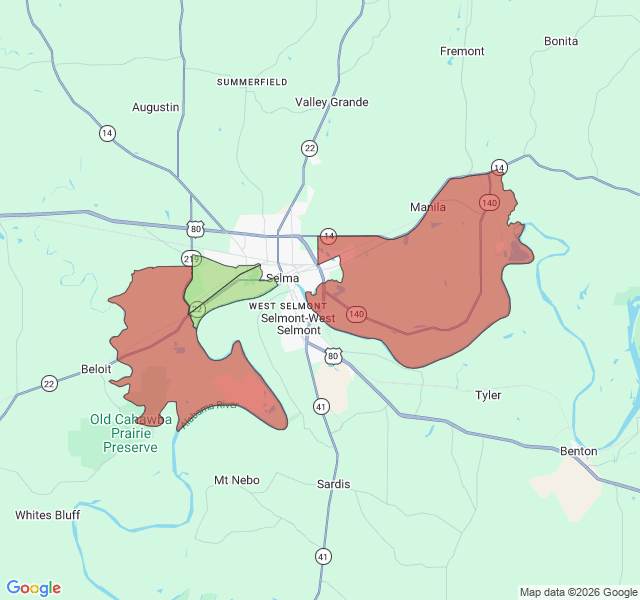 Map of septic coverage in Selma, AL