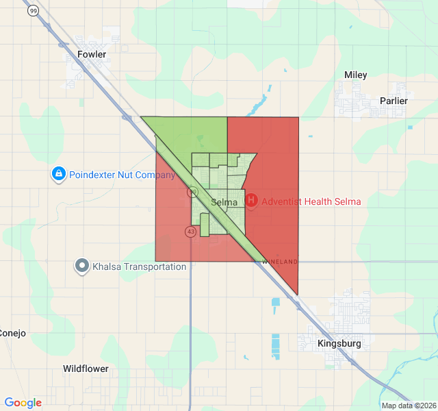 Map of septic coverage in Selma, CA