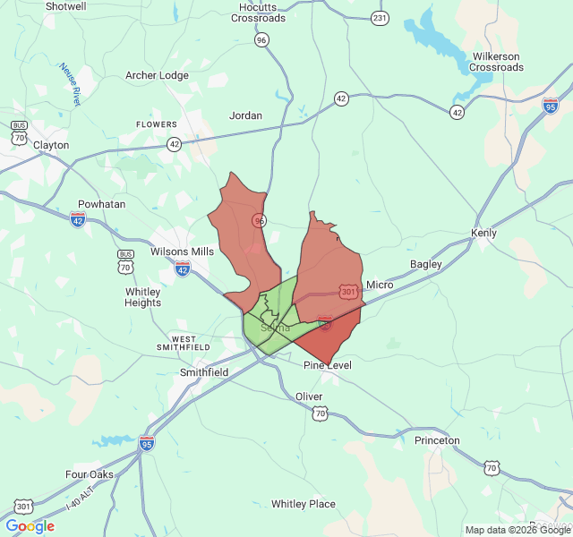 Map of septic coverage in Selma, NC