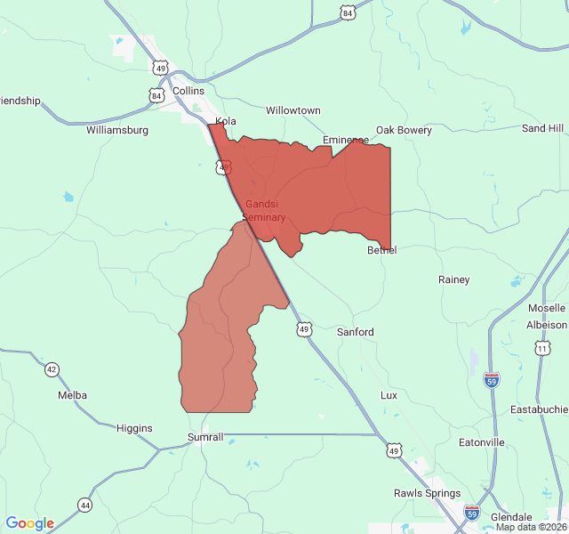 Map of septic coverage in Seminary, MS