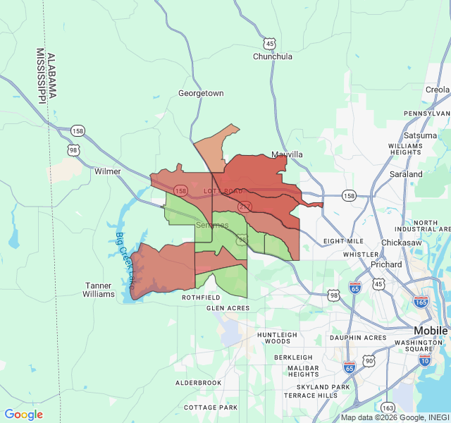Map of septic coverage in Semmes, AL