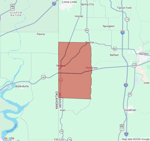Map of septic coverage in Seneca, MO