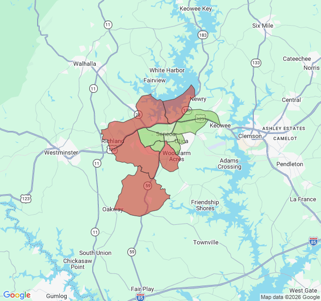 Map of septic coverage in Seneca, SC