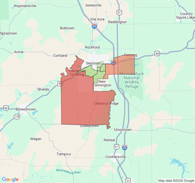 Map of septic coverage in Seymour, IN