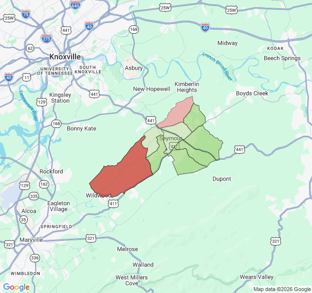 Map of septic coverage in Seymour, TN