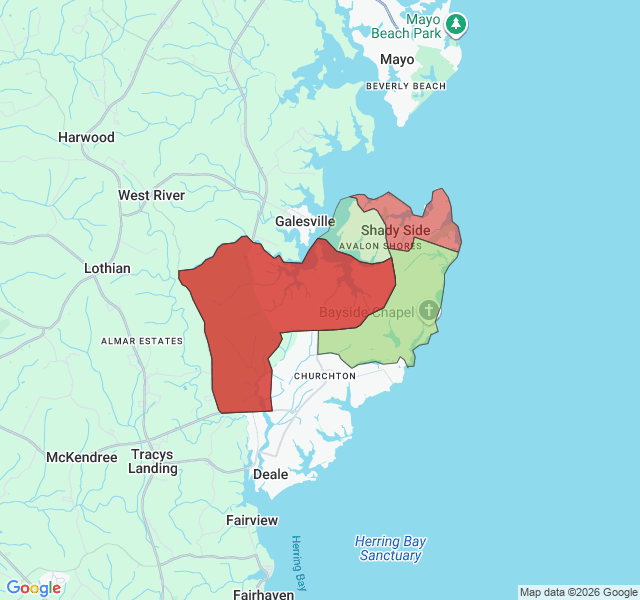 Map of septic coverage in Shady Side, MD