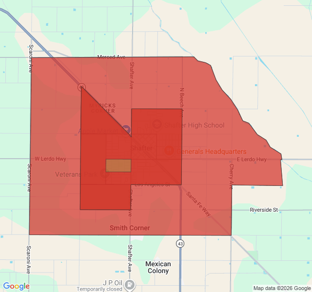 Map of septic coverage in Shafter, CA