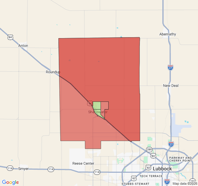 Map of septic coverage in Shallowater, TX