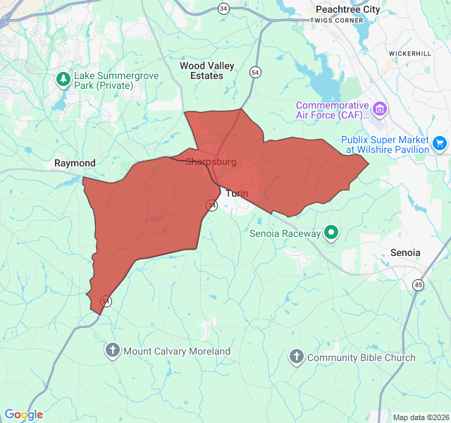 Map of septic coverage in Sharpsburg, GA