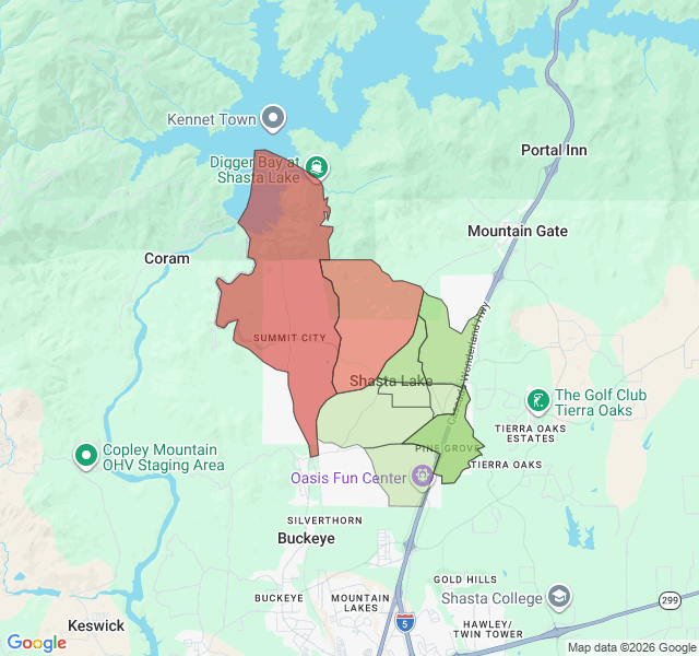 Map of septic coverage in Shasta Lake, CA