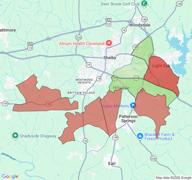 Map of septic coverage in Shelby, NC