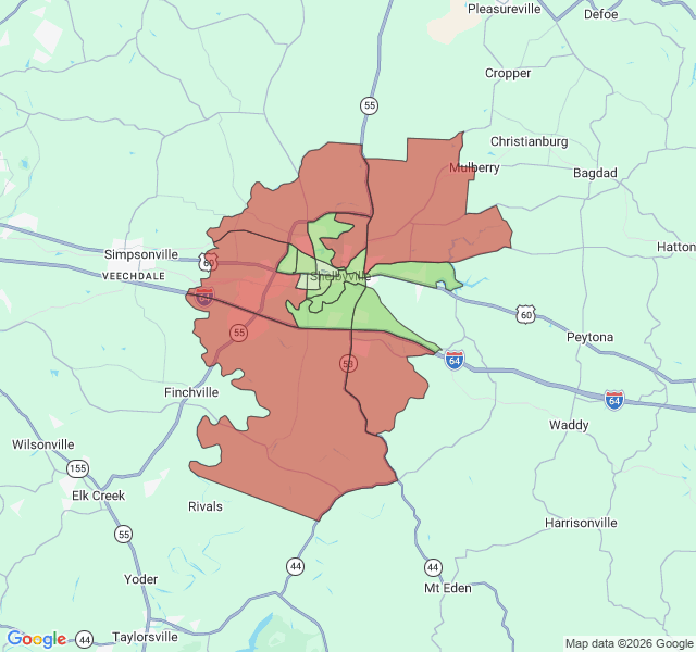 Map of septic coverage in Shelbyville, KY