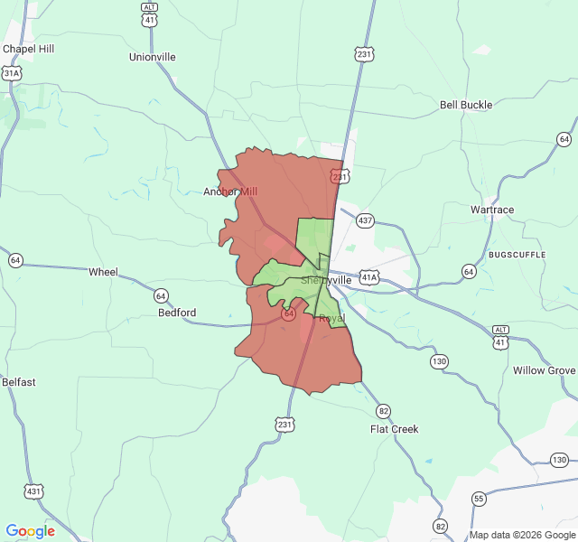Map of septic coverage in Shelbyville, TN