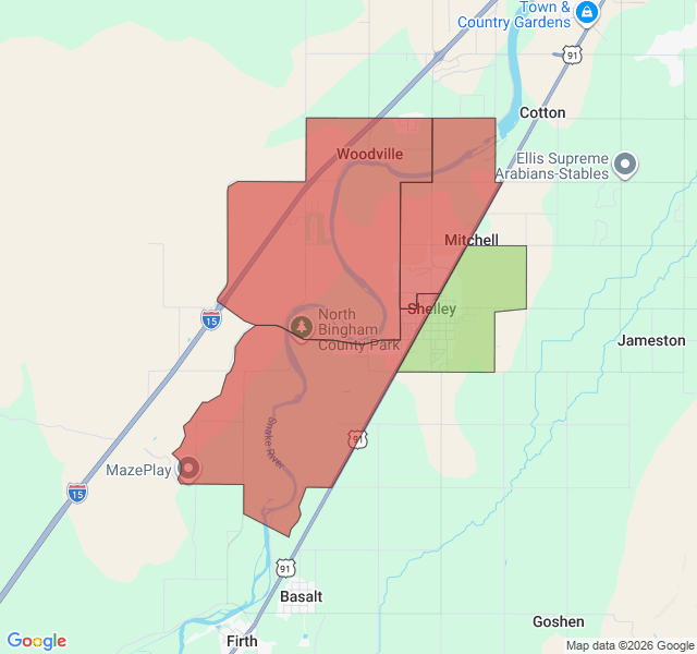 Map of septic coverage in Shelley, ID