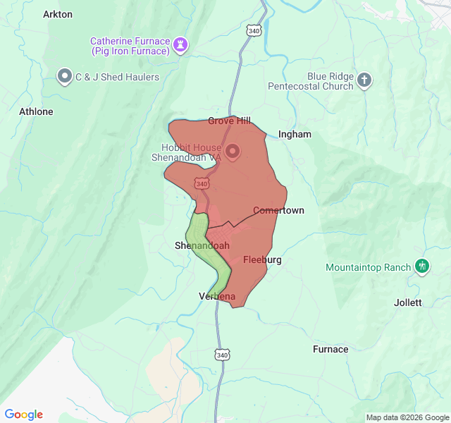 Map of septic coverage in Shenandoah, VA