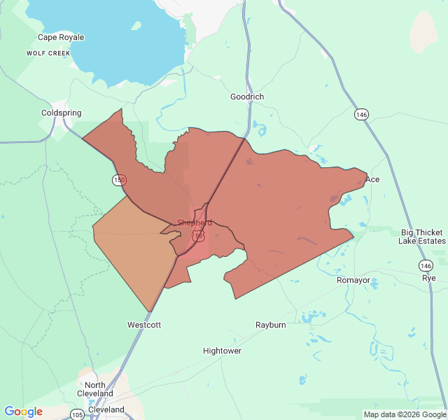 Map of septic coverage in Shepherd, TX